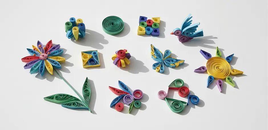 diferentes formas y figuras con la técnica de quilling