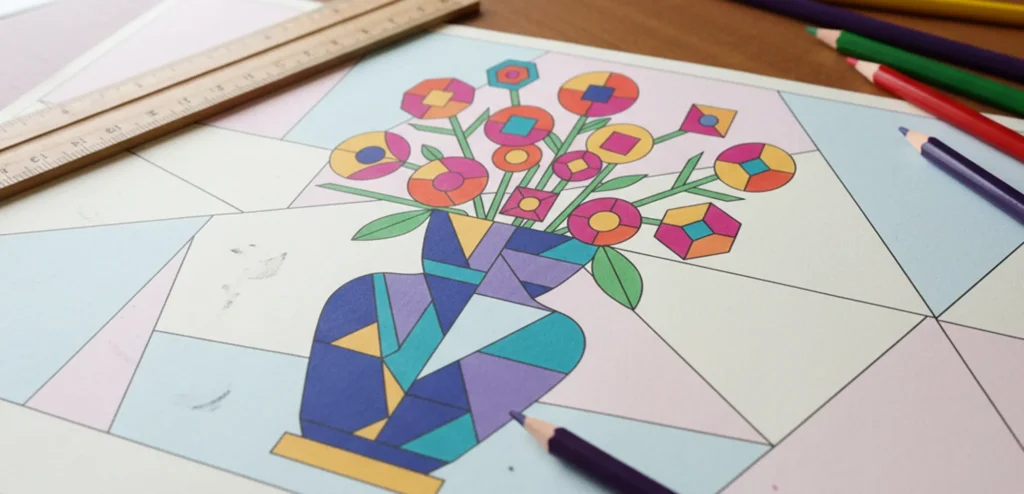 dibujo de la interpretación geométrica de un jarrón con flores