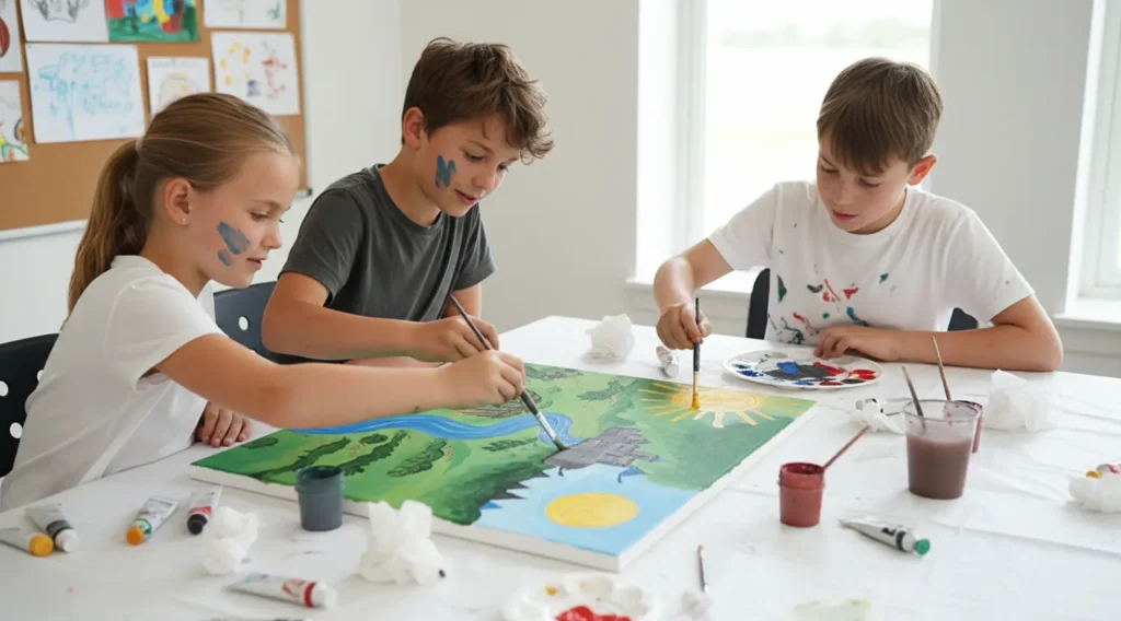 niños pintando en un cumpleaños
