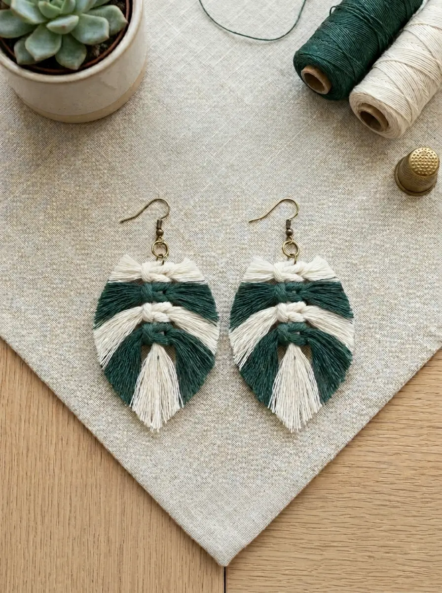 taller de pendientes de macramé hoja