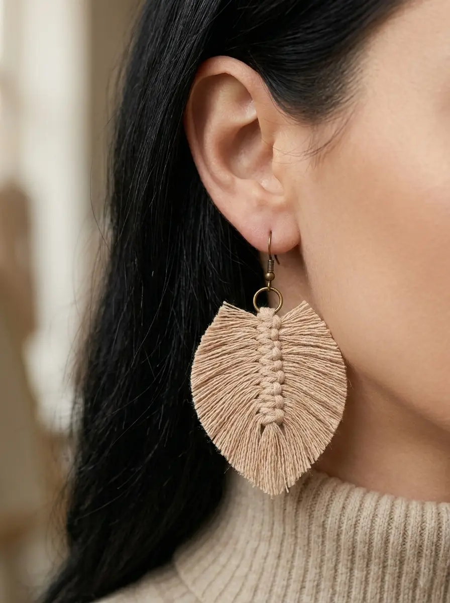 taller de pendientes de macrame hoja