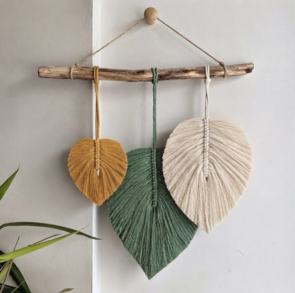 colgante de pared hojas macrame